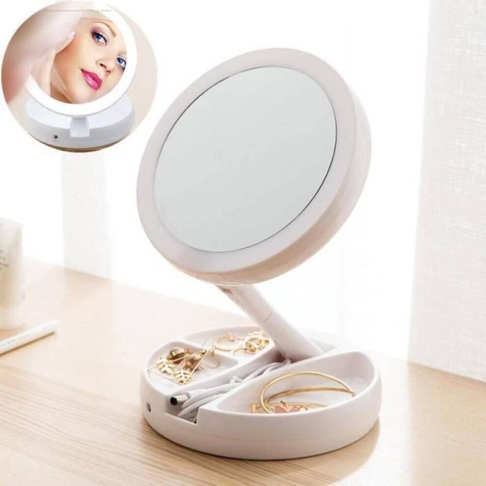 Spaire 10X dobbeltsidet LED forstørrelsesglas makeupspejl, foldbart til kosmetik og hudpleje