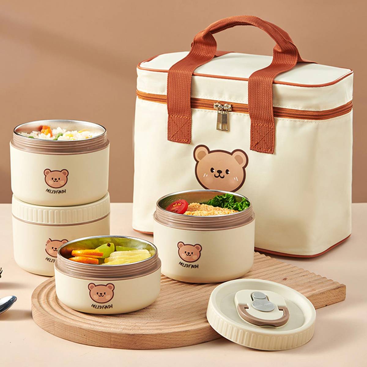 WORTHBUY Portable Insulated Lunch Box 304 Stainless Steel Thermal Bento Box Leak Proof Microwave Safe Salad Food Container Box