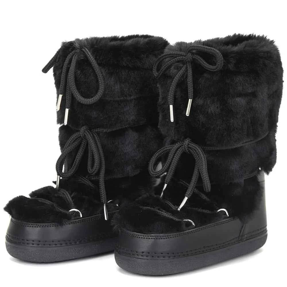 Faux Fox Fur Snow Boots Furry Warm Cotton Boots Female Outdoor Ski Boots - black B1 / 35-36(22.5-23cm)