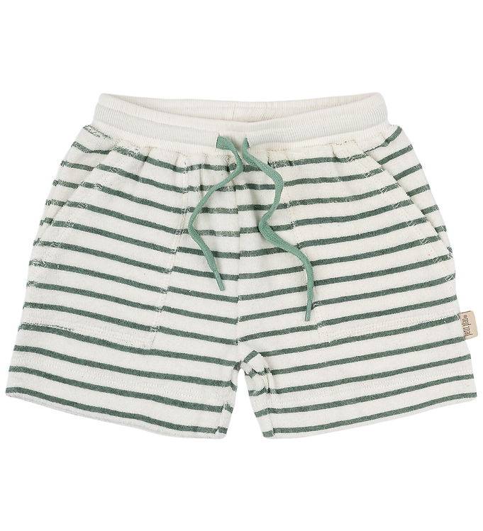 Petit Piao Sweatshorts - Frotté - Pocket - Off White/Green - Petit Piao - 7 år (122) - Shorts