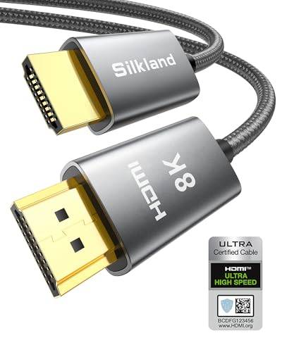 Silkland 8K HDMI Kabel 2.1 2M, Certifierad HDMI 2.1 Kabel, 8K@60Hz | 4K@144Hz/120Hz, eARC/ARC, HDR10, 48Gbps, HDCP 2.3&2.2 för HDTV/Soundbar/PS5/Blu-Ray/Switch/Projector/Laptop/TV Box/PC