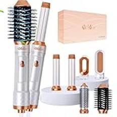 UKLISS 6 i 1 Airstyler Set, 1000W hårtork med 6 tillbehör, Hårtork Air Bigoudi Hot Brush Massage Hot Brush, för alla hårtyper Volumizing, Curling, Straightening, Styling