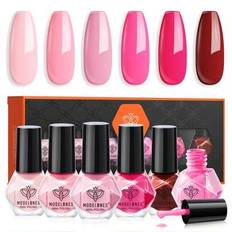 modelones nagellack 6 stycken, nagellack snabbtorkande rosa mörkrosa naken, nagellack giftfritt vattenbaserat, långvarigt nagellack för gör-det-själv- - Multifärgad