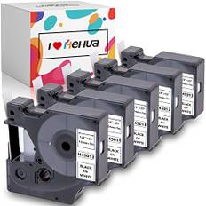 5x Hehua D1-Etikettenband Ersatz für Dymo d1 45013 12mm x 7m, Schwarz auf weiß 45013s S0720530 Etiketten Kompatibel mit LabelManager Executive 640 CB 160 280 210D Labelpoint 150 200 LabelWriter 450