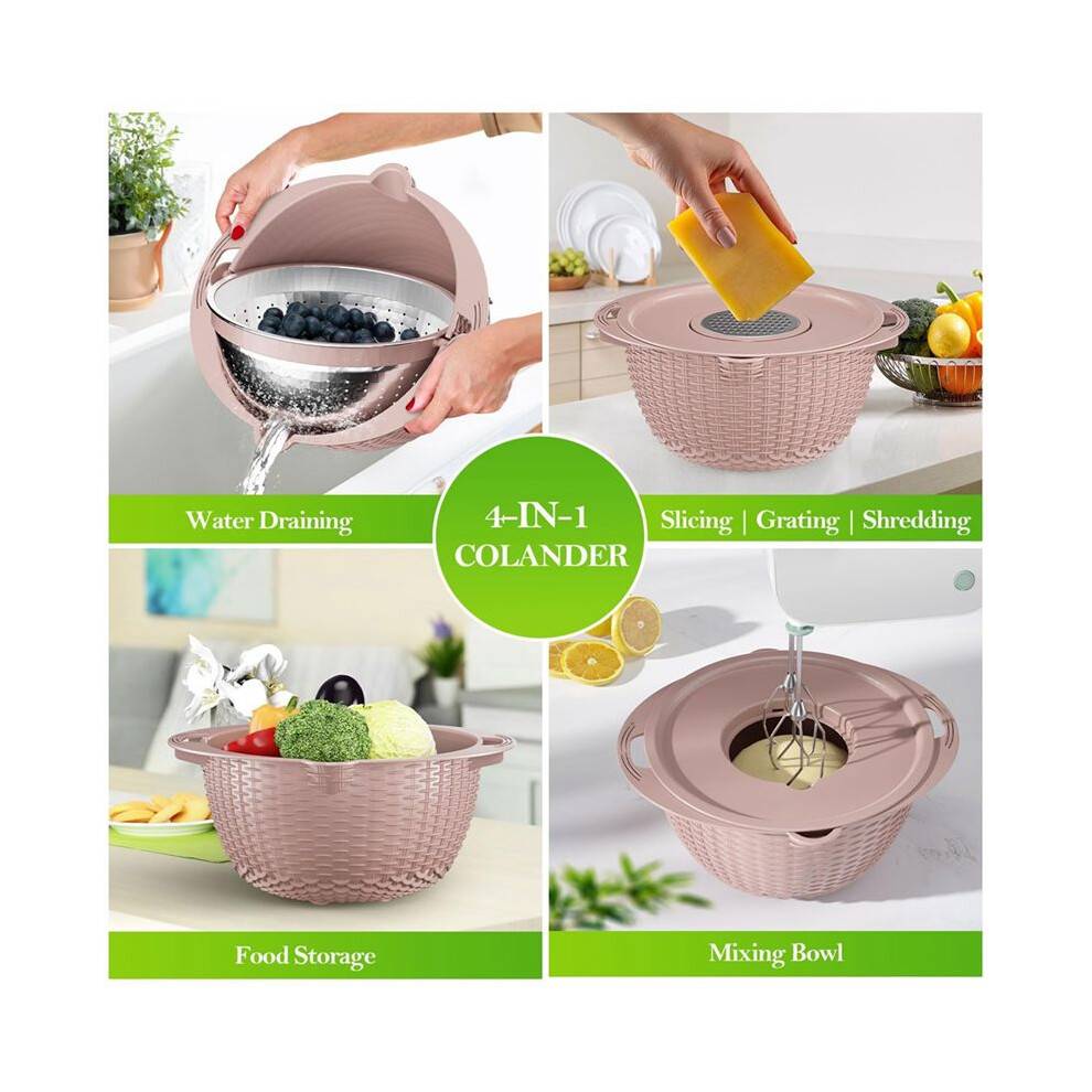 Colander with Mixing Bowl Grater Set Colander Bowl Fruit Strainer Bowl Colanders&Food Strainers Rotatable Kitchen Bowl-A