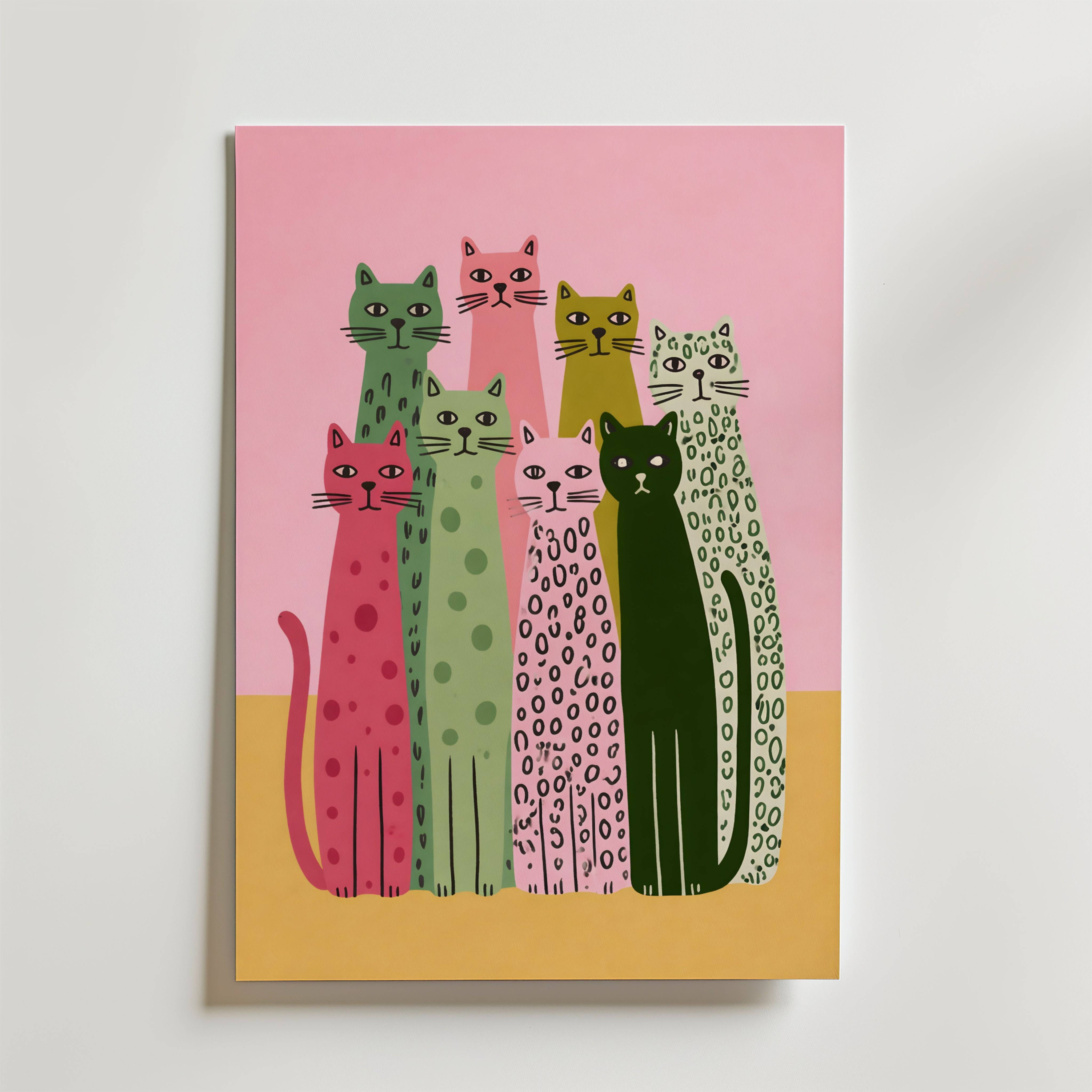 Colorful Cat Lineup Poster - Premium Canvas 40x50 cm Utan passepartout