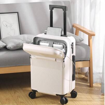 Kabinväska, 20-tums hårdskalig resväska med hjul, stort nätfack och laptopfack, TSA-lås, tysta spinnerhjul, affärsresebagage - 8028 vit (20 inch)