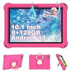 YUMBOT 10" barnsurfplatta, barnsurfplatta med wifi Android 13,8 GB RAM, 128 GB ROM, föräldrakontroll, touch-surfplattor för barn 3, 4, 5, 6, 7, 8, 10 år med beprövad fodral, Netflix, 6 000 mAh, rosa