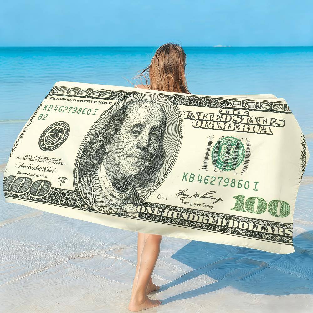 Konst USA-dollar Handduk Mjuk Lättvikt Anti-Sand Stor Strandhandduk Snabbtorkande Bad Sport Familj