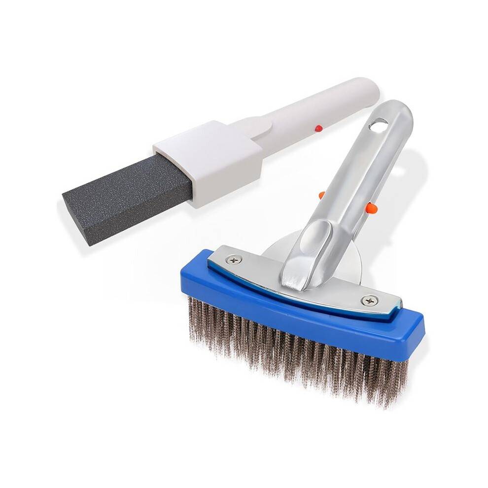 Pool Pumice Stone and 5 Inch Stainless Steel Pool Brush Kit to Reomve Erase Rust Stain Spot in Concrete Plaster Pool Spa