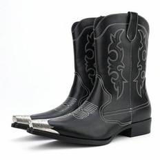 Metall spetsad tå broderi detalj herr vintage utomhus Western Cowboy boots - Svart (US10,US11,US13,US7,US8,US9,US12)
