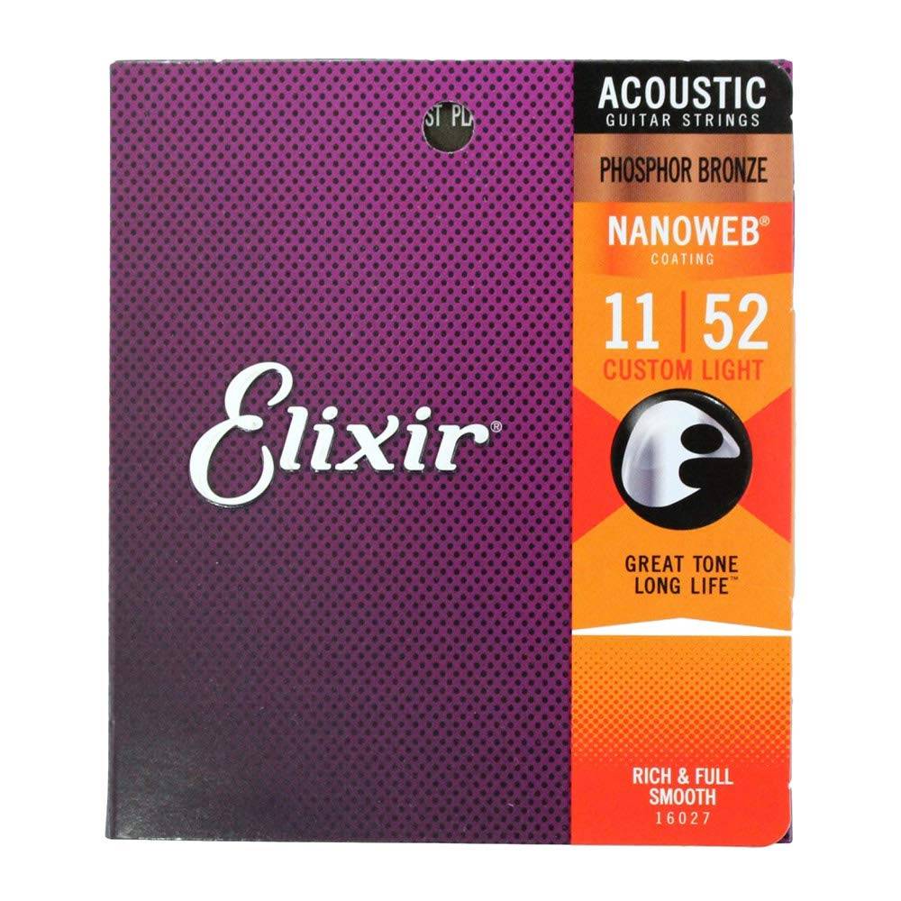 ELIXIR 16027 NANOWEB PHOSPHOR BRONZE CUSTOM LIGHT Acoustic Guitar Strings 11-52×3SET