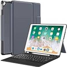 iPad Pro 12,9 fodral med tangentbord kompatibelt med iPad Pro 12,9 tum 2015/2017, ultratunt PU-läder silikon robust stötdämpare tangentbordsstativ fodral med pennhållare (passar inte för 2018 ny iPad) -grå