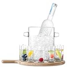 LSA Vodka glas & L 38,5 cm, paddel form av ekträ, för 12 snapsglas och ishink med trä, paddelform