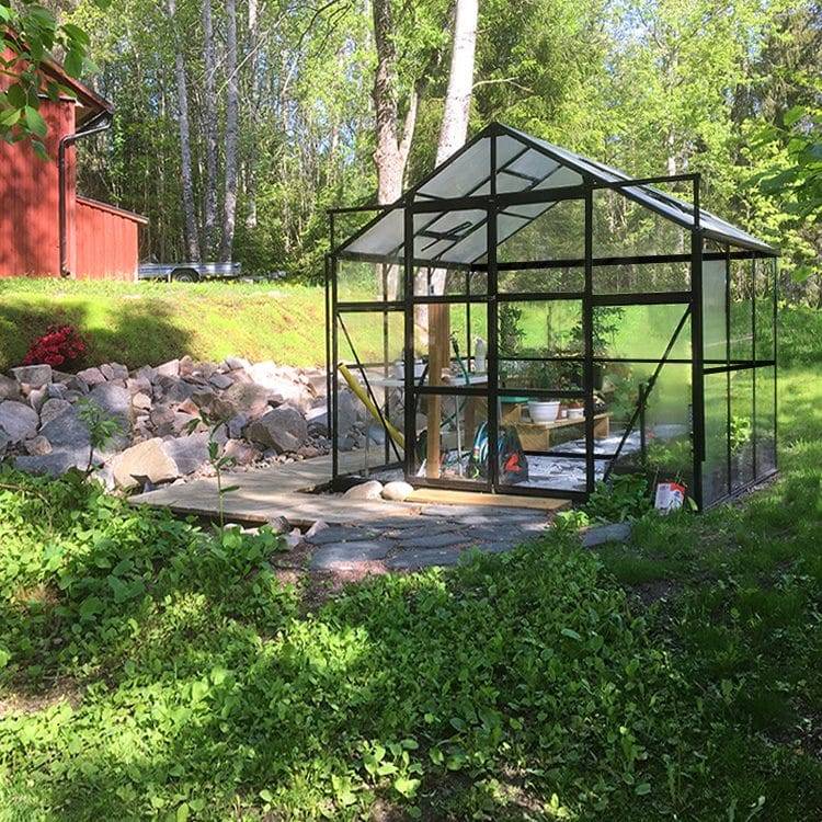 Glasväxthus 4,9m² | 4mm säkerhetsglas 5 års stormgaranti Svart - Växthus Metall