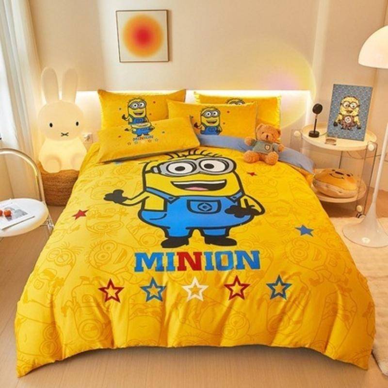 Tecknad Minion Sängklädesset, Pojke & Flicka Påslakan Örngott Gåva, Hemma Sovrum Täcke Set Stor King 260x240cm 200x230cm