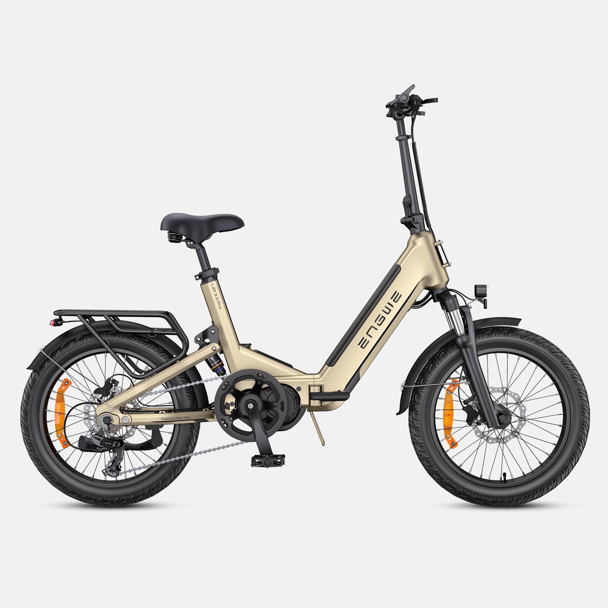 ENGWE L20 3.0 Pro Vikbar Elcykel 250W Motor 100Nm Mittmonterad Motor 48V15Ah Batteri 160KM Räckvidd Hydrauliska Bromsar Stadspendling E-cykel gyllene