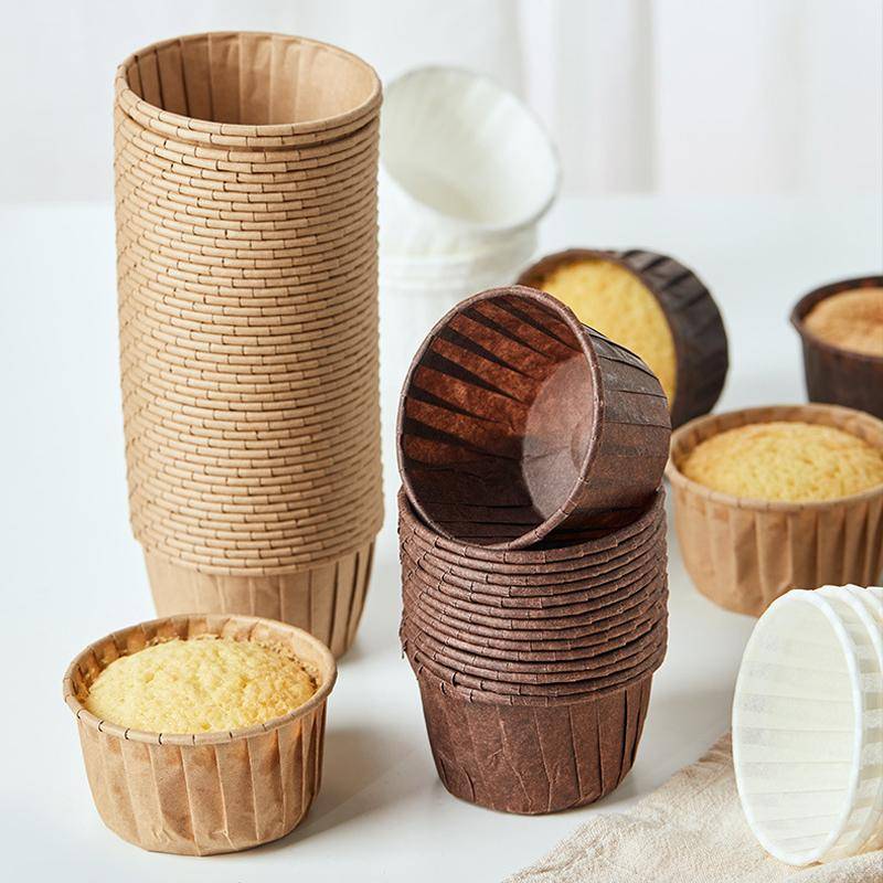 100 st engångsbakformar Högtemperaturtåliga Non-stick Pappersmuffinsformar Muffinsformar för Ugn Airfryer Bakning brun