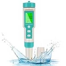 Flintronic PH-mätare, 5-i-1 TDS/EC/salthalt/Temp/PH-testare, digital PH-mätare, digital PH meter, automatisk temperaturkompensation, exakt LCD-display, för pool, spa