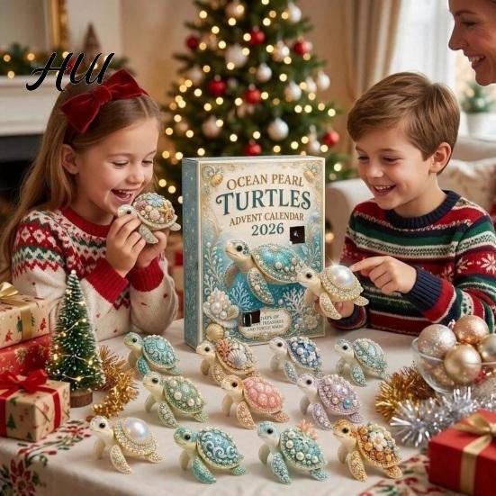 Children Birthday Surprise 2026 Ocean Pearl Turtle Advent Calendar, 24 Day Christmas Countdown Blind Box Box, Cute Marine Tortoise Ornaments, Gift for