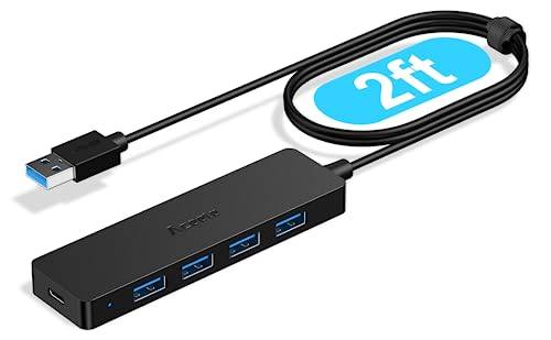 Aceele USB-hub 3.0, ultratunn USB-splitter med 4 portar och multiportar 2ft