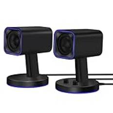 Sanyun SW202 2,2 tum PC-högtalare för datorspel – 24 W glasfiberhögtalare – inbyggd 16 bit DAC dynamiskt 3D-surroundljud – Bluetooth 5.2 USB aux-ingångar – RGB-bakgrundsbelyst (par, svart)