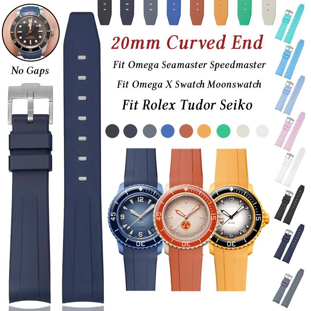 Silikonband för Rolex GMT Submariner Diver 20 mm klockarmband FKM gummiband för Omega X Swatch Herr Dam Böjt handledsband blue