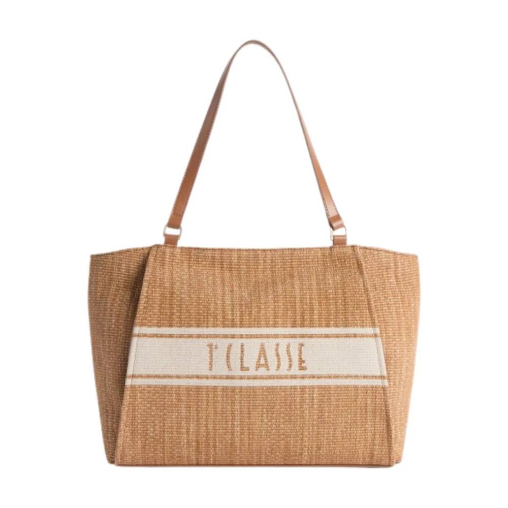 Alviero Martini 1a Classe Geo Classic Shopping Bag med spænder - Tasker - Dame - Brun - ONE SIZE - Bomuld