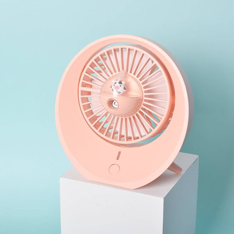 Cartoon Water Mist Fan Spray Mini Fan Spray Humidification Adjustable Angle USB Charging Desktop Fan - Pink / USB
