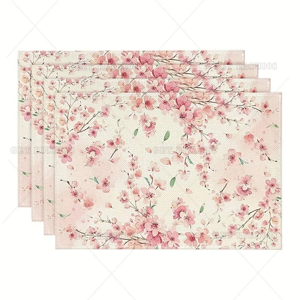4pc s Set Floral Cherry Blossom Branch Spring Placemats Seasonal Summer Table Mats Suitable for Home Kitchen Gathering