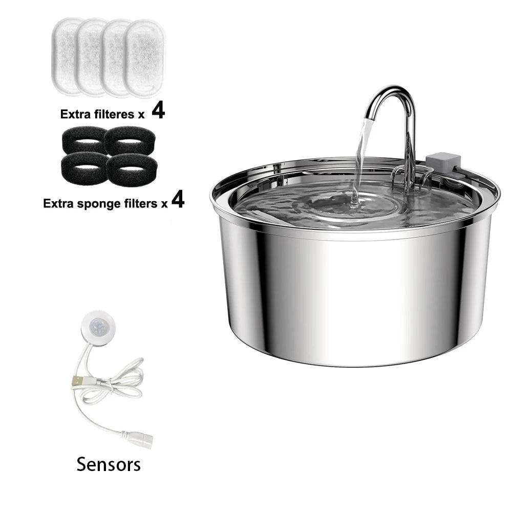 3.2L Stainless Steel Automatic Pet Water Fountain – Cat & Dog Drinking Dispenser with Filter - 4Chips Sensor