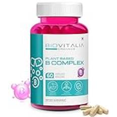 Biovitalia Organics Plant Based Vitamin B-Complex Capsules | 100% RDA for B Vitamins with B1, B2, B3, B5, B6, B9 & B12 | Hair Growth, Boost Energy & Immunity for Women & Men - 60 Vegan Capsules