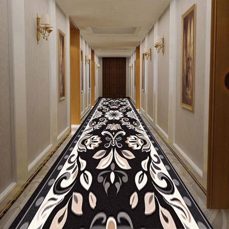 European Retro Floral Long Corridor Carpet Washable Runner Stairway Rug Luxury Aisle Long Corridor Non-slip Mat Customizable 120x400cm 47x157in