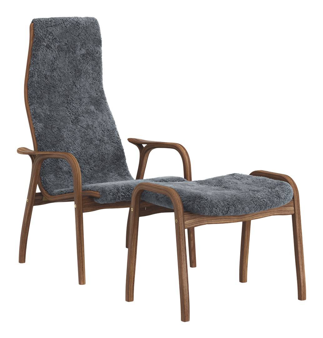 Lamino Fåtölj + Pall Valnöt Oljad - Charcoal Fårskinn