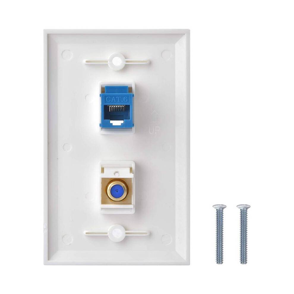 8 Packs Ethernet Coax Wall Plate Outlet with 1 Cat6 Port and 1 Gold-Plated Coax F Type Port RJ45 Wall Plates