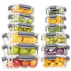 GENICOOK 24 stycken matförvaringsburkar av glas med lock, glas, förvaringsburkar set för mat, glasmålningslådor, förvaringsbehållare, lufttäta livsmedelsbehållare för kök