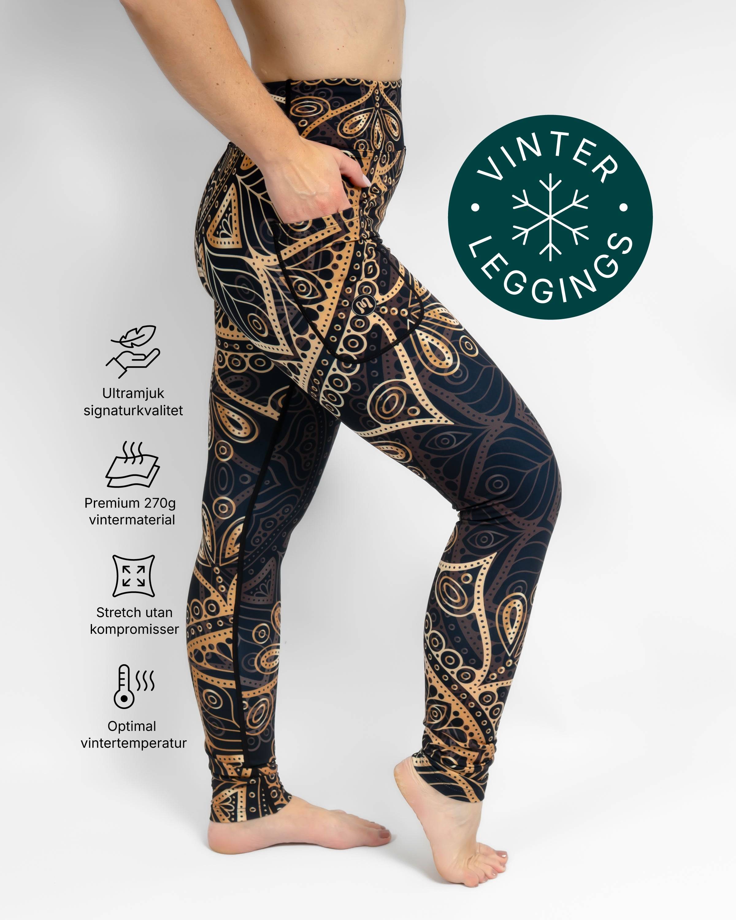 Aya Golden Mandala Tight Fit Winter Leggings, S