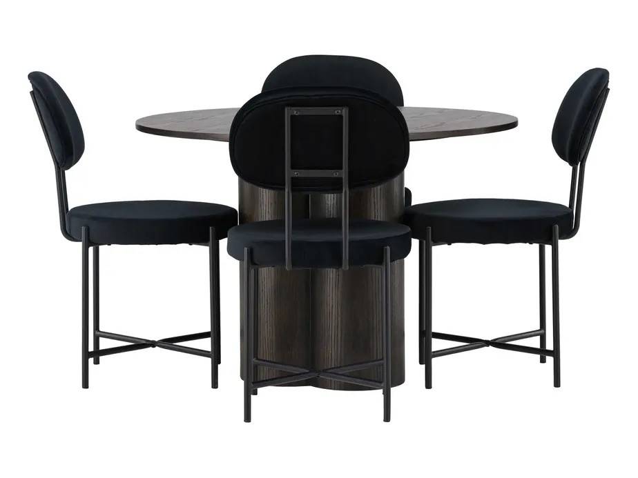 Venture Design Olivia & Stella matgrupp Svart/mocca 4 stolar & bord 110 cm