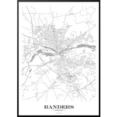 Randers byplakat med bykort - hvid baggrund