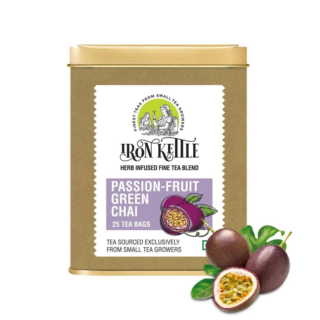 Iron Kettle Passion Fruit Green Tea | High Grown Tea blend with Safflower & Natural Passion fruit extract | Sourced exclusively from small