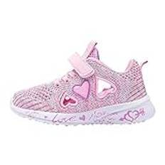 Barn barn sportskor vår/färgglada mesh hjärtformade mönster brev tryckta vardagsskor fest födelsedag skola småbarn sneakers flickor, ROSA, 30.5 EU