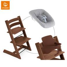 Newborn STOKKE® Mega Tripp Trapp® Set Højstol Eg Varm Brun inkl. Set™ Grå og Babysæt V2 Varm Brun