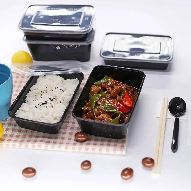 1000ml Tjock Engångs Takeaway Lunchlåda Bordsartiklar Kan Värmas i Mikrovågsugn Rektangulär Svart Plastskål Matförpackningslåda gray