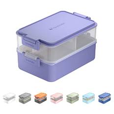 linoroso Lunchbox Erwachsene Brotdose mit 3 Fächern Bento Box mit Soßenbehälter und Geschirr Lunch Box für Mikrowelle und Spülmaschine Kunststoff BPA-frei Als Frühstücksbox Jausenbox - Violett
