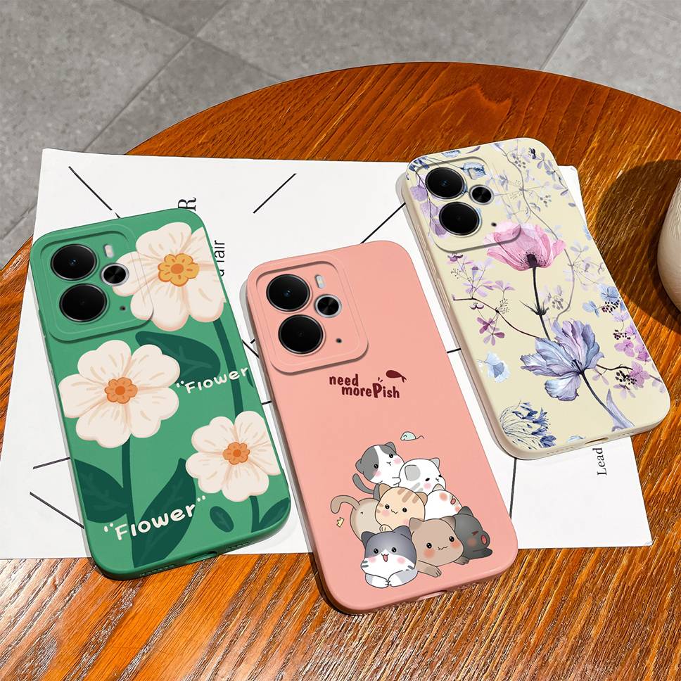 Phone Case For Realme 14T 5G High Quality Soft Liquid Silicone Shockproof Fashion Flower Cover Shell For Realme14 Funda Bumper