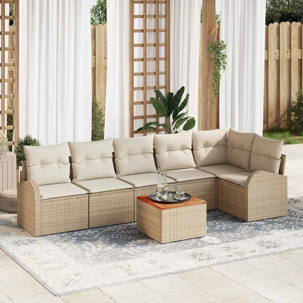 Havesofa Sæt Med Pude 7 Dele Polyrattan - beige og cremefarvet
