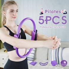 5st Basic Pilates Set för kvinnor, Pilates Circle, Pilates Ring Höftband, Women's Yoga Set, Butt Training Hip Strap 25cm Yoga Ball - Multifärgad (Blått 5-delat set,Rosa 5-delat set,Lila 5-delad set)