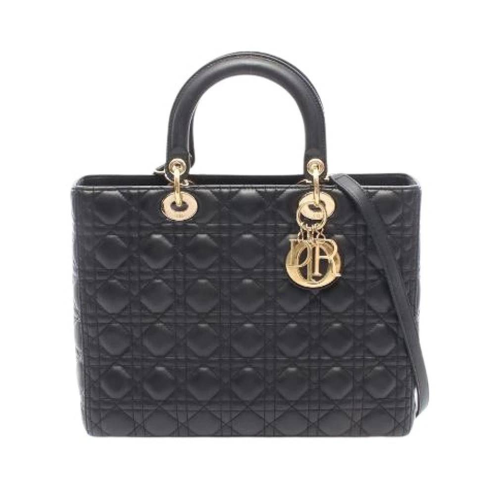 Dior Vintage Pre-owned Lady Large Cannage 2Way Håndtaske - Vintage - Dame - Sort - ONE SIZE - Uld