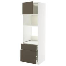 METOD / MAXIMERA högskåp f ugn/mikro m dörr/2 lådor, vit/Havstorp brun-beige, 60x60x200 cm