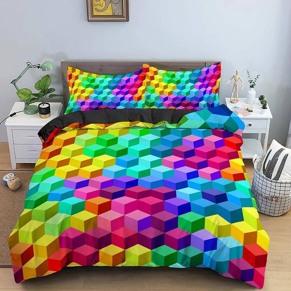 Leksakstryck Sängklädesset Prick Byggklossar Täcke Örngott Barn Pojke Sängöverkast Färgglada Klossar Spel Sänglinne Påslakanset 70x133cm 2pcs